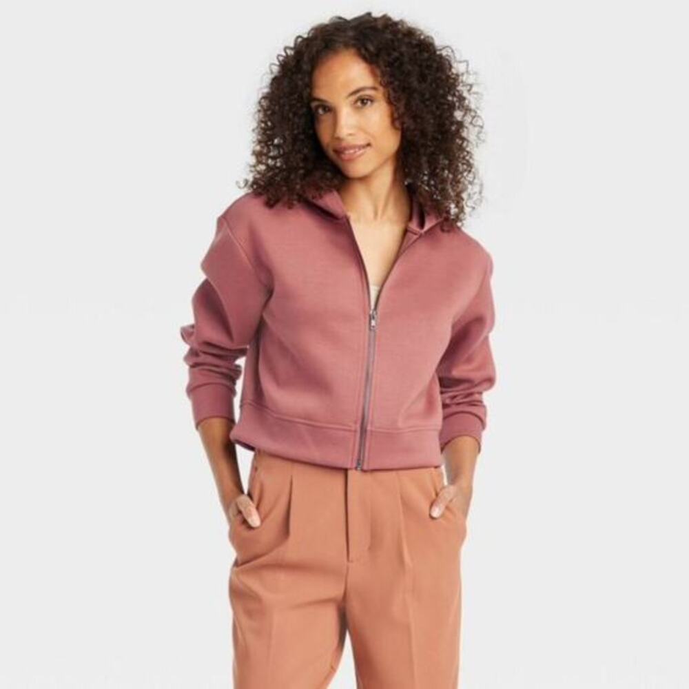 A New Day Women's Double Knit Zip Hoodie Sweatshirt Rust Mauve‎ Size Medium